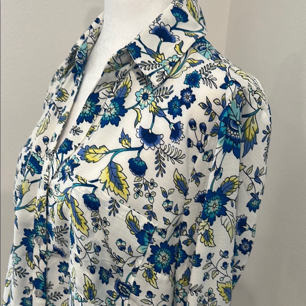 BCX Blue and Yellow Floral Button Down Shirt - Picture 7 of 13